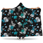 Blue Peony And Grey Rose Floral Print Hooded Blanket
