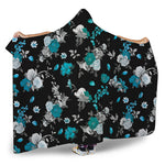 Blue Peony And Grey Rose Floral Print Hooded Blanket