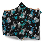 Blue Peony And Grey Rose Floral Print Hooded Blanket