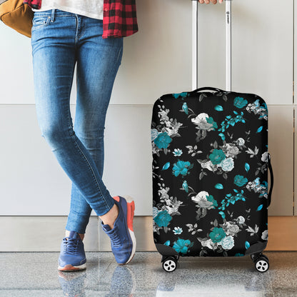 Blue Peony And Grey Rose Floral Print Luggage Cover