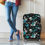 Blue Peony And Grey Rose Floral Print Luggage Cover