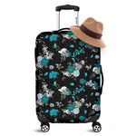 Blue Peony And Grey Rose Floral Print Luggage Cover