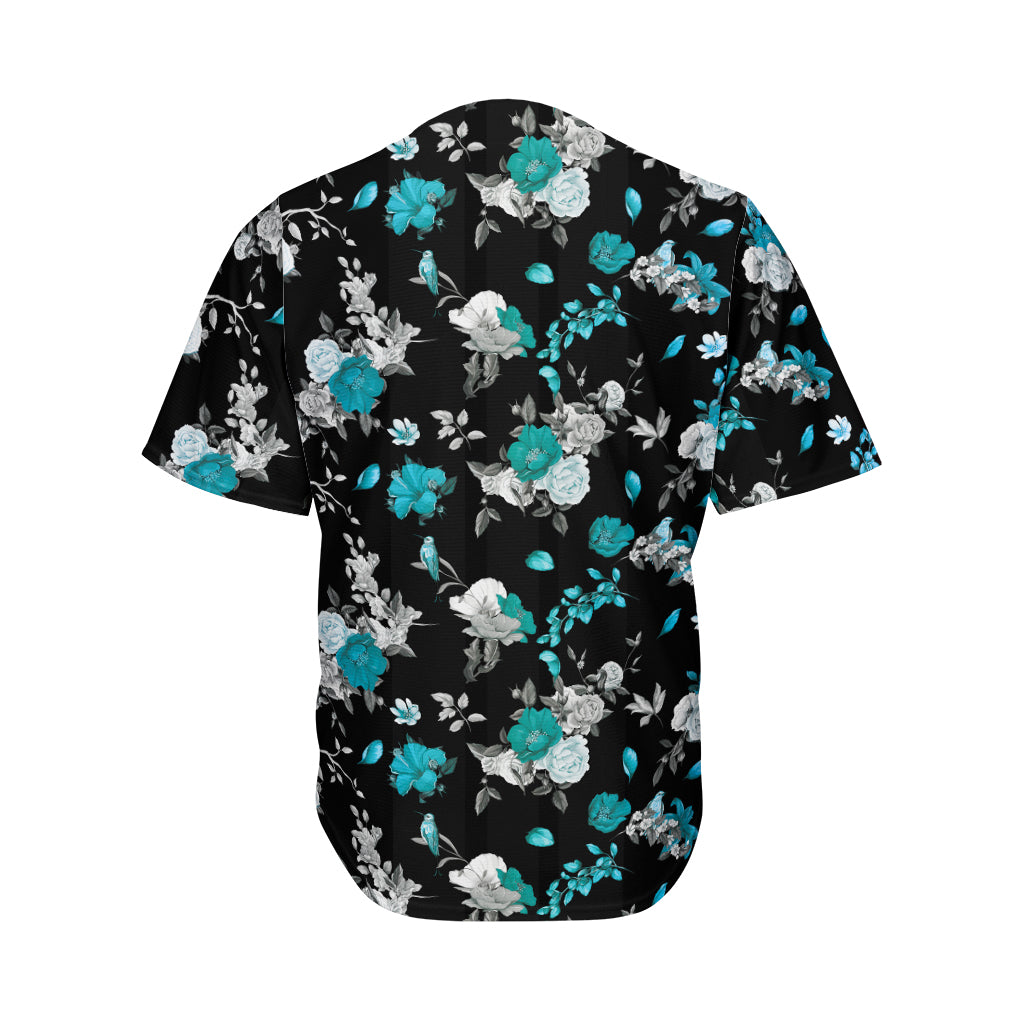 Blue Peony And Grey Rose Floral Print Men's Baseball Jersey