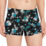 Blue Peony And Grey Rose Floral Print Men's Boxer Briefs