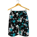 Blue Peony And Grey Rose Floral Print Men's Shorts