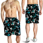 Blue Peony And Grey Rose Floral Print Men's Shorts