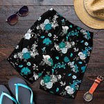 Blue Peony And Grey Rose Floral Print Men's Shorts