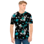 Blue Peony And Grey Rose Floral Print Men's T-Shirt