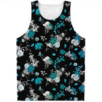 Blue Peony And Grey Rose Floral Print Men's Tank Top