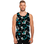 Blue Peony And Grey Rose Floral Print Men's Tank Top