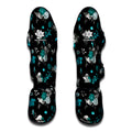 Blue Peony And Grey Rose Floral Print Muay Thai Shin Guards