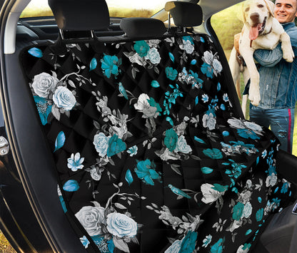 Blue Peony And Grey Rose Floral Print Pet Car Back Seat Cover