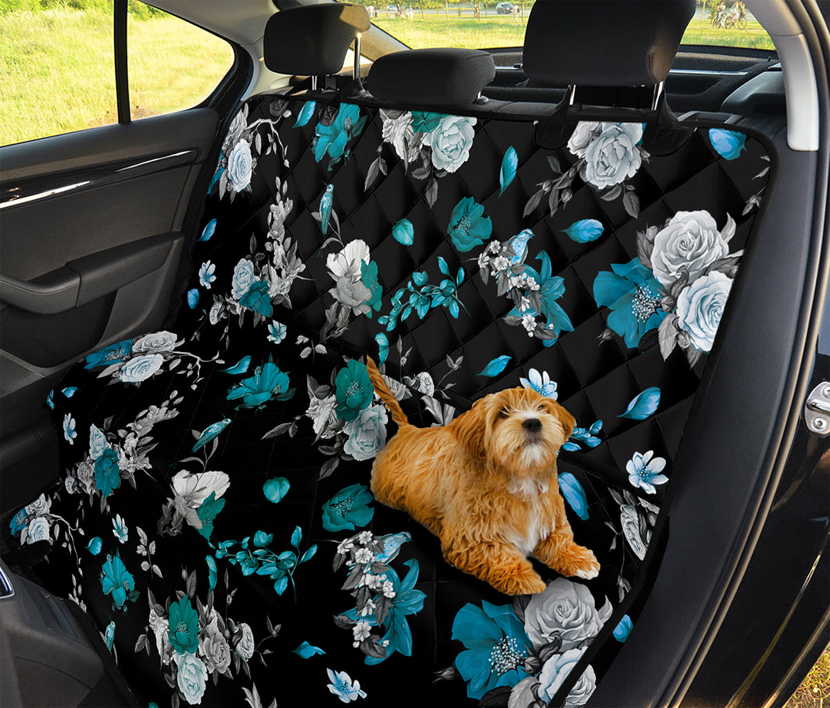 Blue Peony And Grey Rose Floral Print Pet Car Back Seat Cover