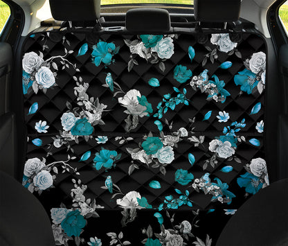 Blue Peony And Grey Rose Floral Print Pet Car Back Seat Cover