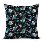 Blue Peony And Grey Rose Floral Print Pillow Cover