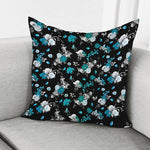 Blue Peony And Grey Rose Floral Print Pillow Cover