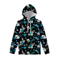 Blue Peony And Grey Rose Floral Print Pullover Hoodie