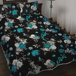 Blue Peony And Grey Rose Floral Print Quilt Bed Set
