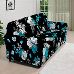 Blue Peony And Grey Rose Floral Print Sofa Cover