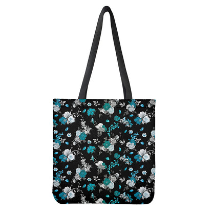 Blue Peony And Grey Rose Floral Print Tote Bag