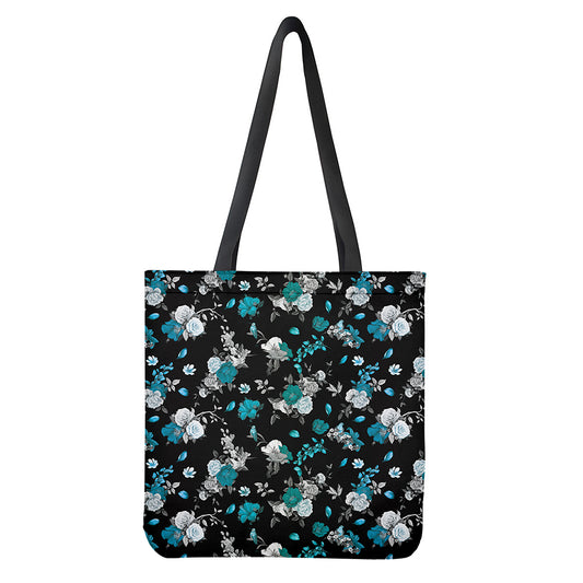 Blue Peony And Grey Rose Floral Print Tote Bag