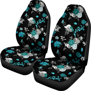 Blue Peony And Grey Rose Floral Print Universal Fit Car Seat Covers