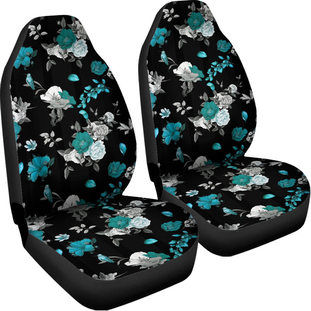 Blue Peony And Grey Rose Floral Print Universal Fit Car Seat Covers