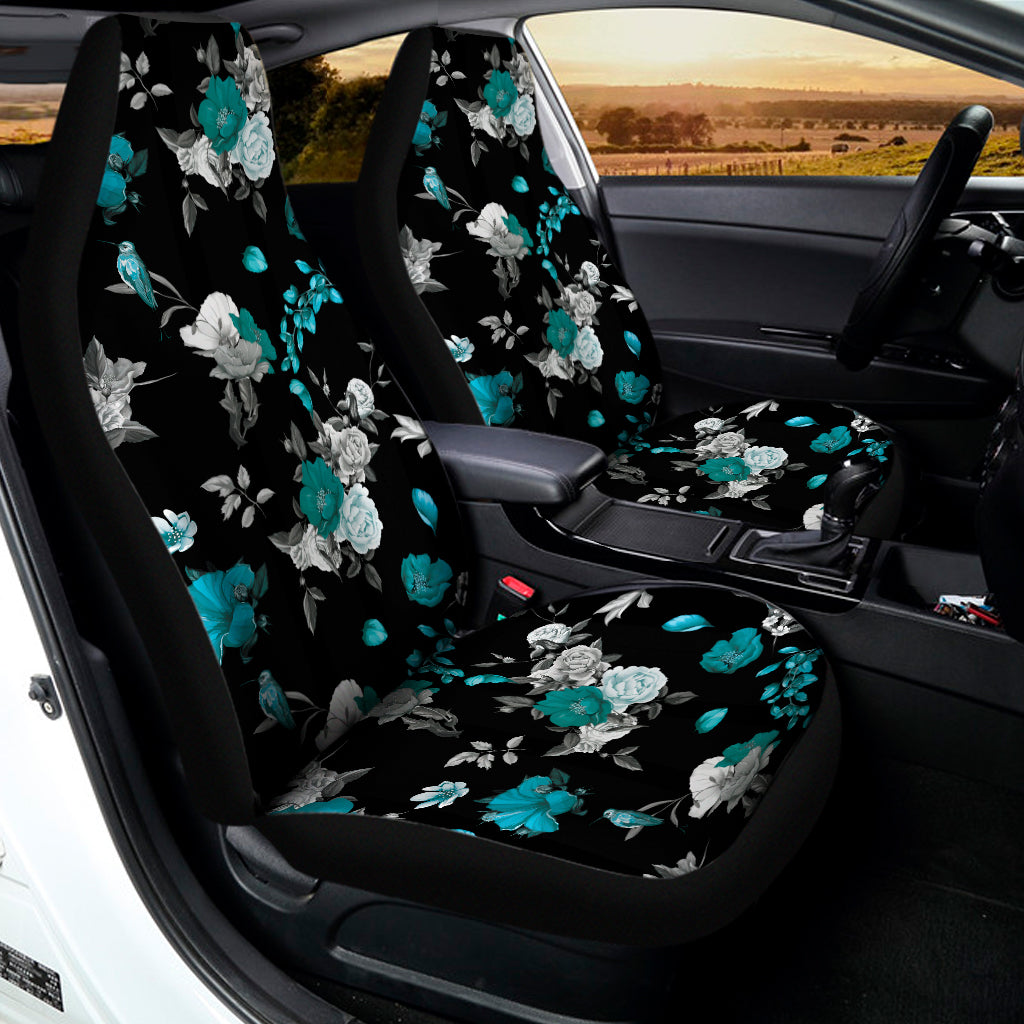 Blue Peony And Grey Rose Floral Print Universal Fit Car Seat Covers