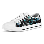 Blue Peony And Grey Rose Floral Print White Low Top Shoes