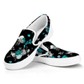 Blue Peony And Grey Rose Floral Print White Slip On Sneakers