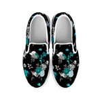 Blue Peony And Grey Rose Floral Print White Slip On Shoes