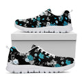 Blue Peony And Grey Rose Floral Print White Running Shoes