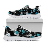 Blue Peony And Grey Rose Floral Print White Sneakers