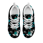 Blue Peony And Grey Rose Floral Print White Sneakers