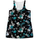 Blue Peony And Grey Rose Floral Print Women's Racerback Tank Top
