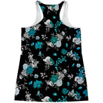Blue Peony And Grey Rose Floral Print Women's Racerback Tank Top