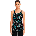 Blue Peony And Grey Rose Floral Print Women's Racerback Tank Top