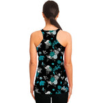 Blue Peony And Grey Rose Floral Print Women's Racerback Tank Top