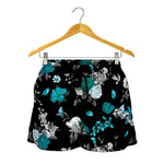 Blue Peony And Grey Rose Floral Print Women's Shorts