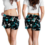 Blue Peony And Grey Rose Floral Print Women's Shorts