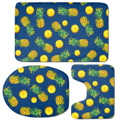 Blue Pineapple Pattern Print 3 Piece Bath Mat Set