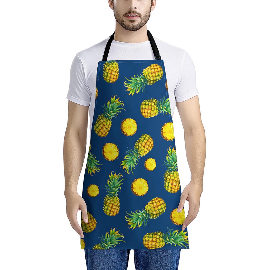 Blue Pineapple Pattern Print Apron