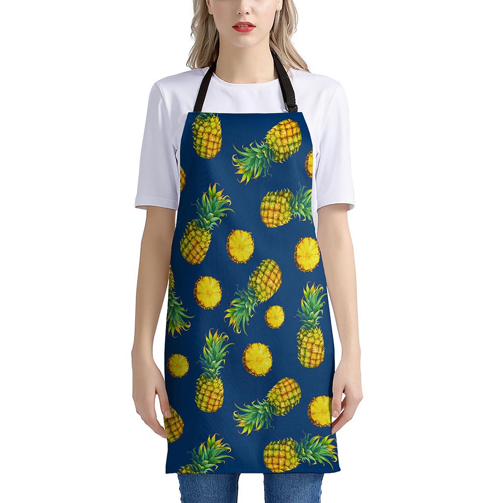 Blue Pineapple Pattern Print Apron