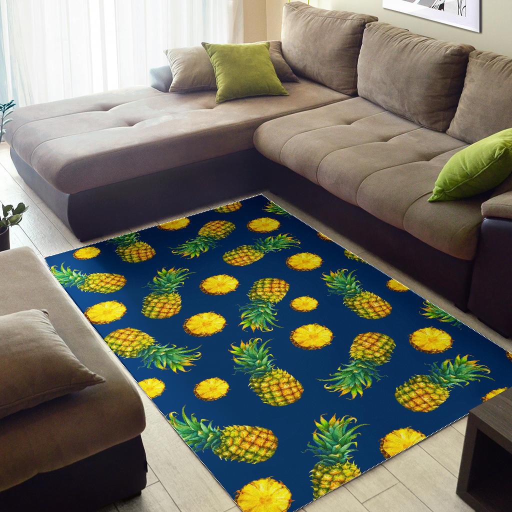 Blue Pineapple Pattern Print Area Rug GearFrost