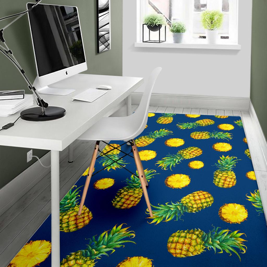 Blue Pineapple Pattern Print Area Rug GearFrost