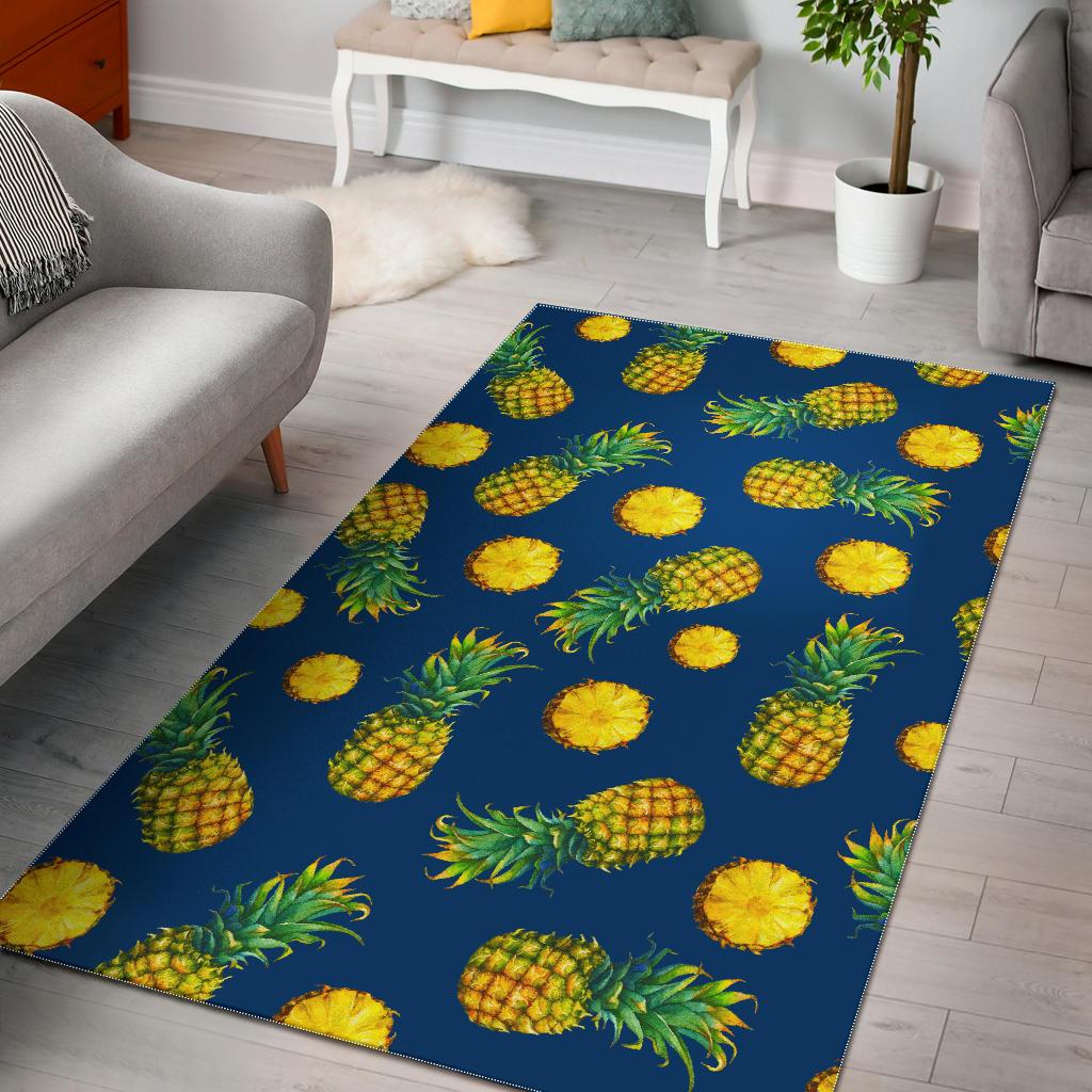 Blue Pineapple Pattern Print Area Rug GearFrost