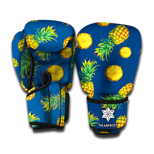Blue Pineapple Pattern Print Boxing Gloves