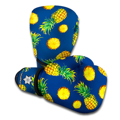 Blue Pineapple Pattern Print Boxing Gloves