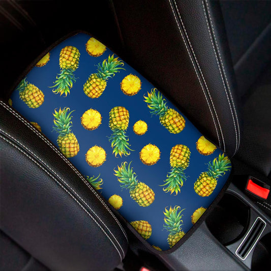 Blue Pineapple Pattern Print Car Center Console Cover