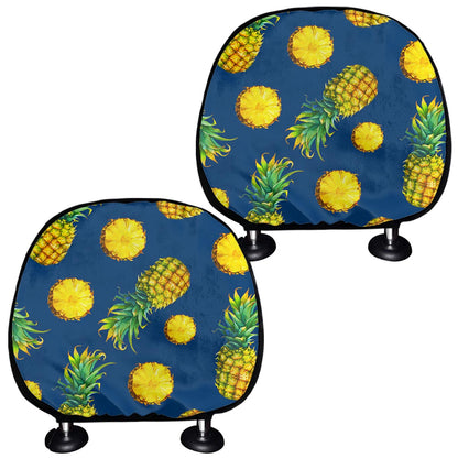 Blue Pineapple Pattern Print Car Headrest Covers